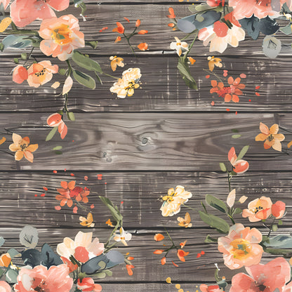 Spring Flowers Rustic Wood Background Pattern 2 Quilting Cotton Fabric