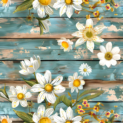 Spring Flowers Rustic Wood Background Pattern 3 Quilting Cotton Fabric