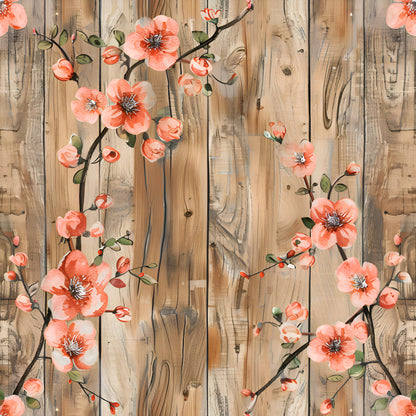 Spring Flowers Rustic Wood Background Pattern 8 Quilting Cotton Fabric