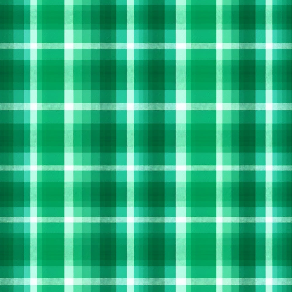 A green and white plaid pattern with blurred edges, forming a grid-like design.