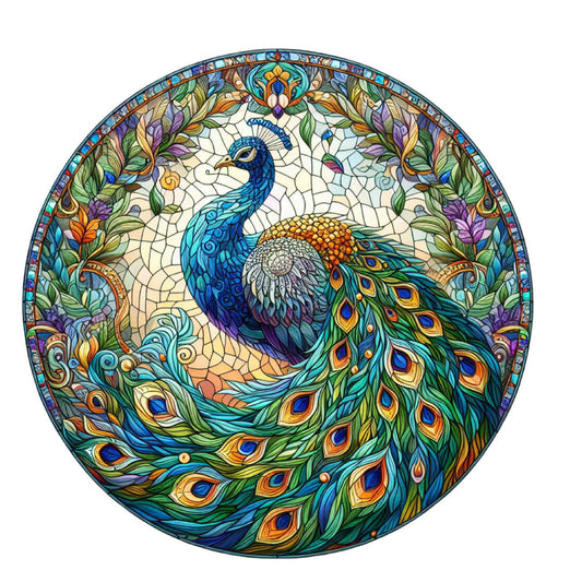 Stained Glass Peacocks Fabric Panel 11