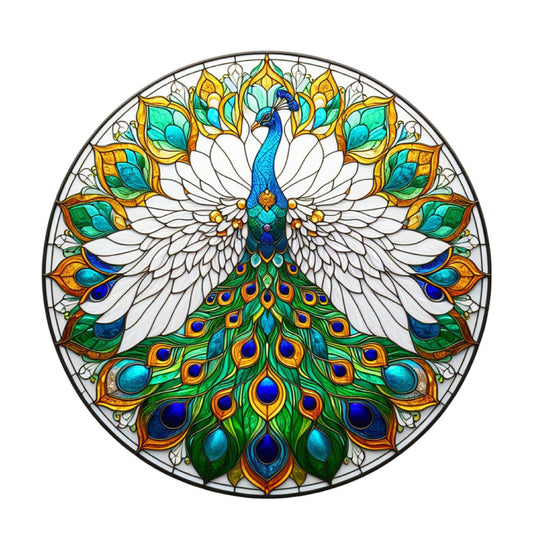 Stained Glass Peacocks Fabric Panel 6
