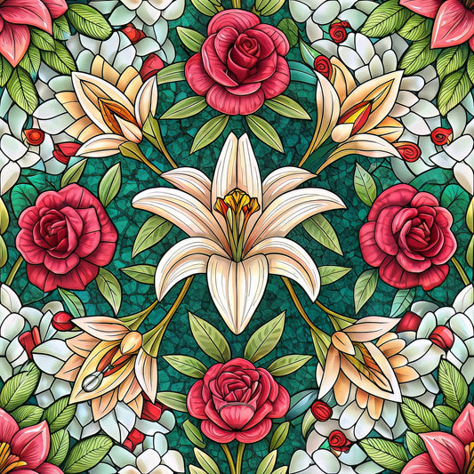 Stained Mosaic Glass Pattern 10 Quilting Cotton Fabric