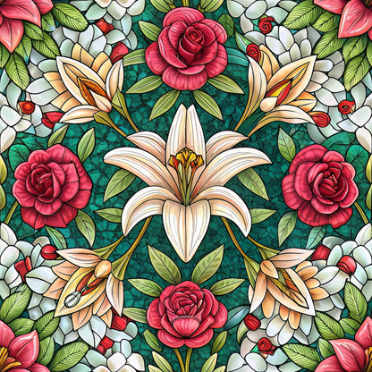 Stained Mosaic Glass Pattern 10 Quilting Cotton Fabric