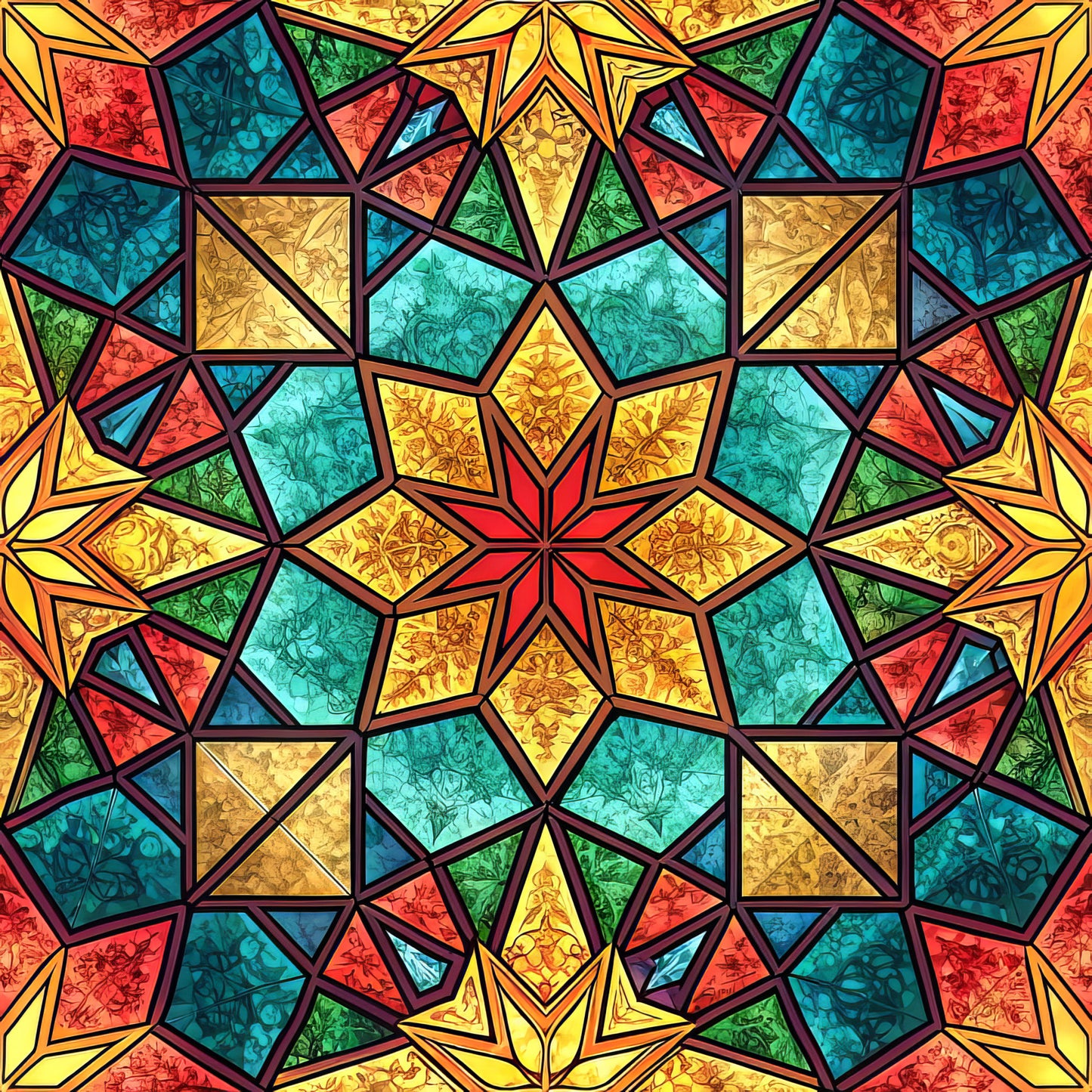 Stained Mosaic Glass Pattern 1 Quilting Cotton Fabric