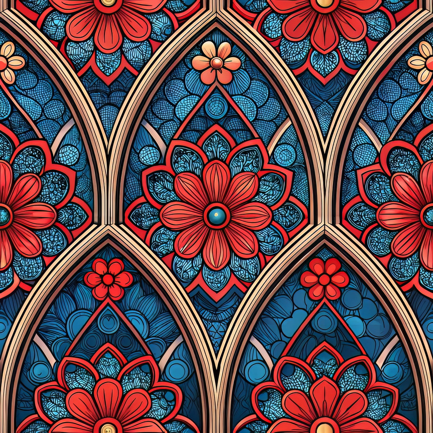 Stained Mosaic Glass Pattern 3 Quilting Cotton Fabric