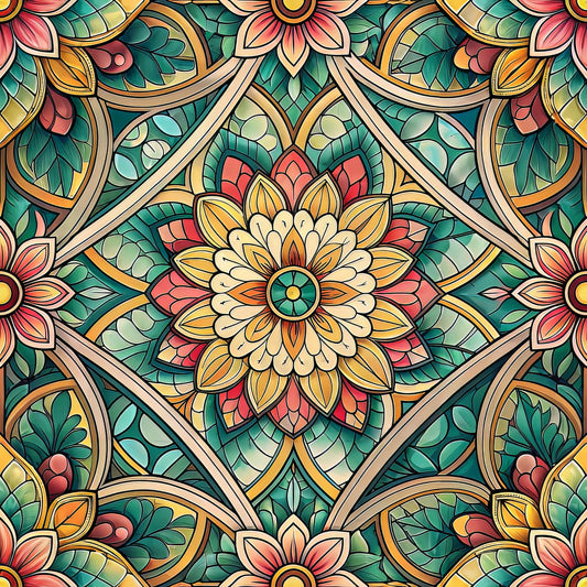 Stained Mosaic Glass Pattern 8 Quilting Cotton Fabric