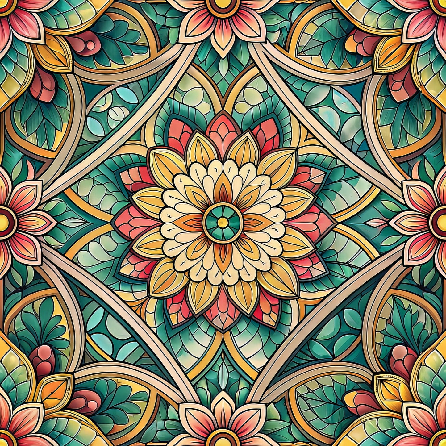Stained Mosaic Glass Pattern 8 Quilting Cotton Fabric