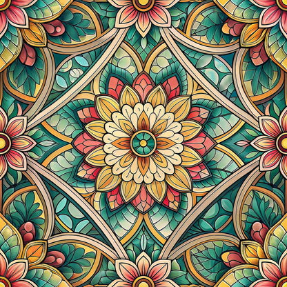 Stained Mosaic Glass Pattern 8 Quilting Cotton Fabric