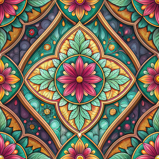 Stained Mosaic Glass Pattern 9 Quilting Cotton Fabric