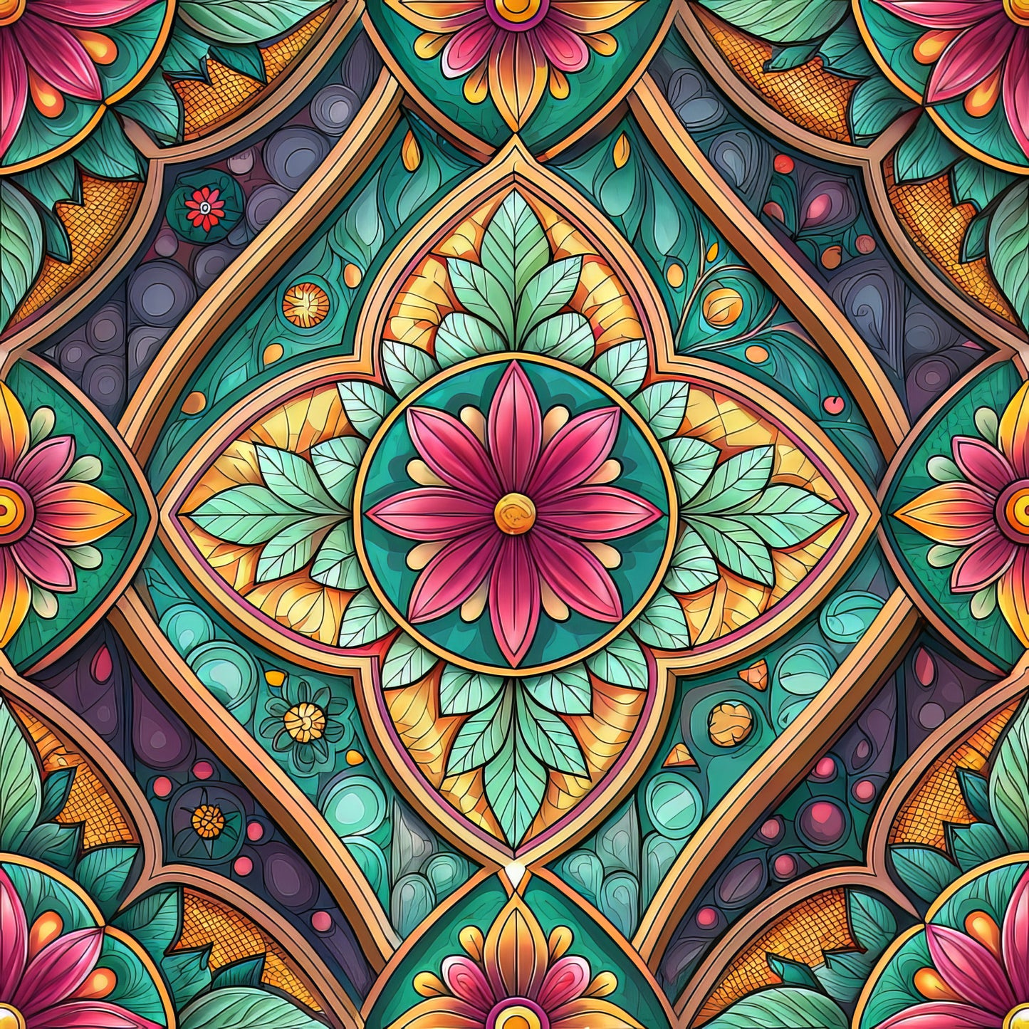 Stained Mosaic Glass Pattern 9 Quilting Cotton Fabric