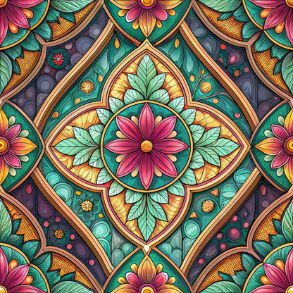 Stained Mosaic Glass Pattern 9 Quilting Cotton Fabric