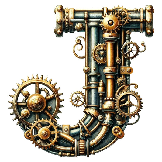 Steampunk Letter J Fabric Panel