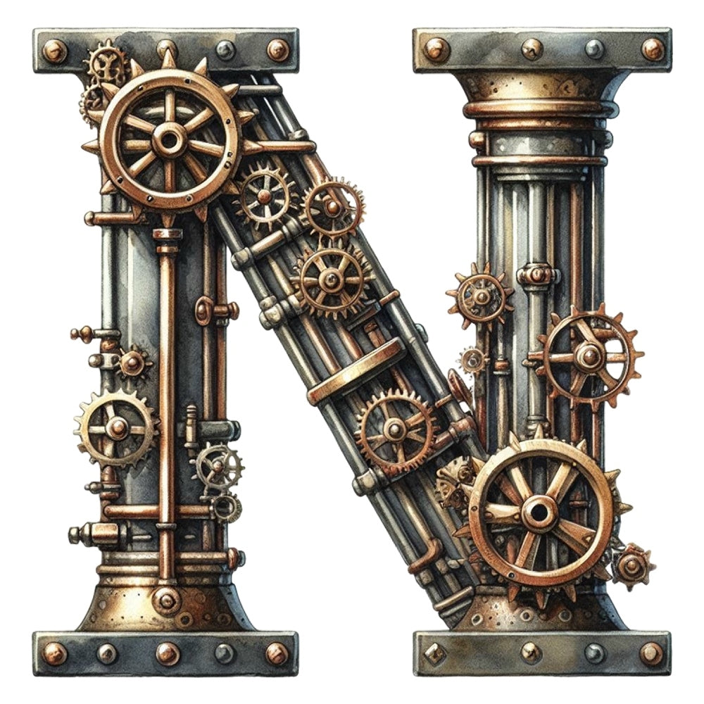 Steampunk Letter N Fabric Panel