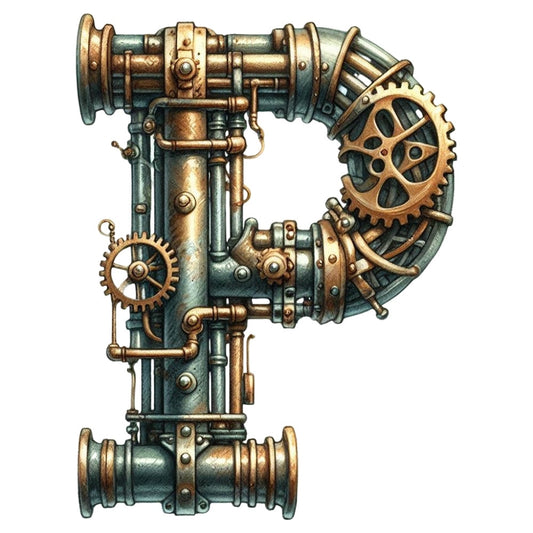 Steampunk Letter P Fabric Panel