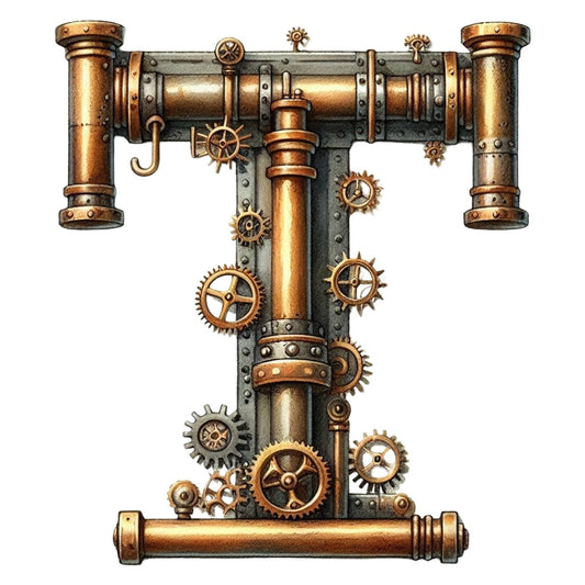 Steampunk Letter T Fabric Panel