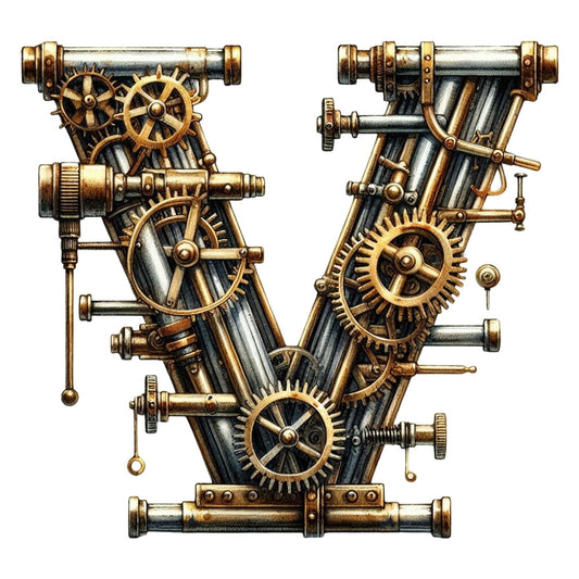 Steampunk Letter V Fabric Panel