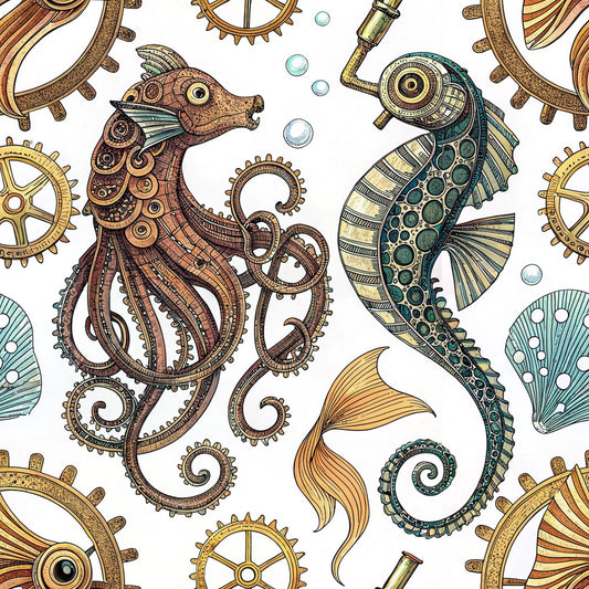 Steampunk Sea Creatures Pattern 1 Quilting Cotton Fabric