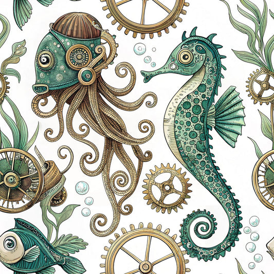 Steampunk Sea Creatures Pattern 10 Quilting Cotton Fabric
