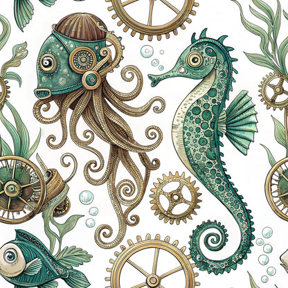 Steampunk Sea Creatures Pattern 10 Quilting Cotton Fabric