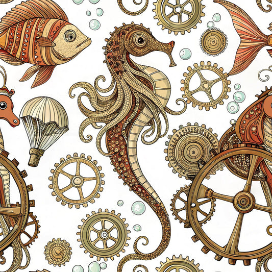 Steampunk Sea Creatures Pattern 2 Quilting Cotton Fabric