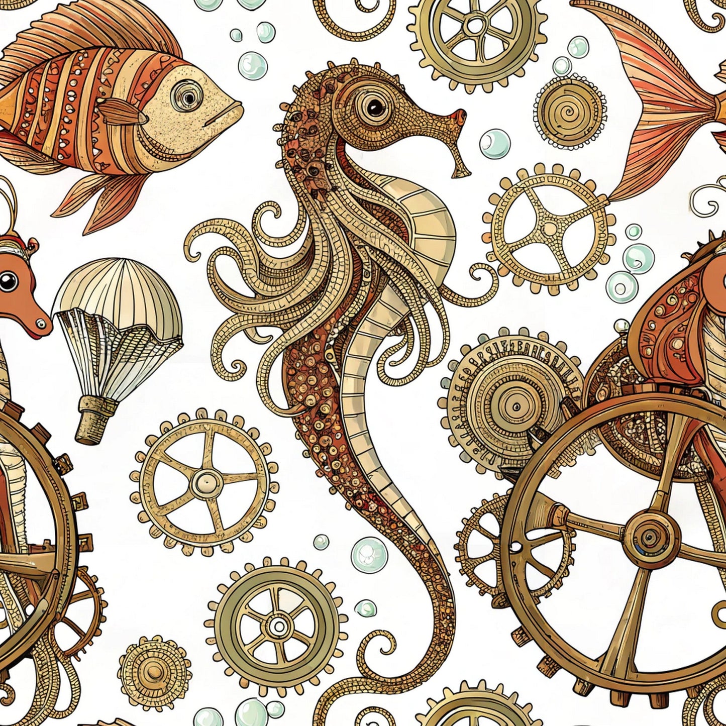 Steampunk Sea Creatures Pattern 2 Quilting Cotton Fabric