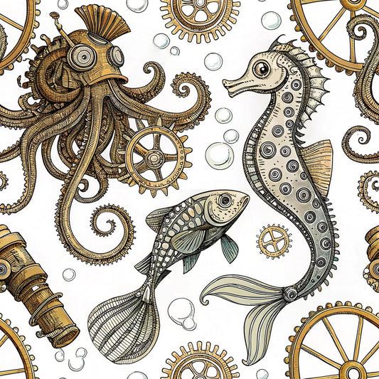 Steampunk Sea Creatures Pattern 3 Quilting Cotton Fabric