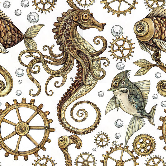 Steampunk Sea Creatures Pattern 4 Quilting Cotton Fabric