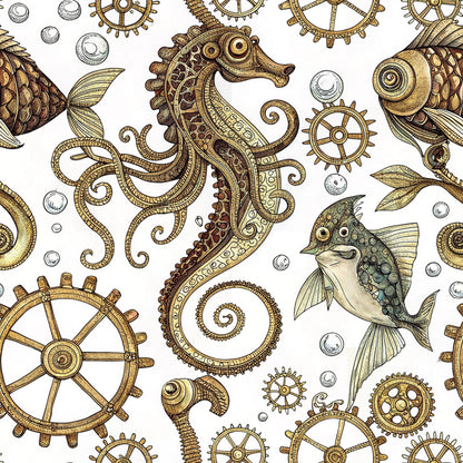 Steampunk Sea Creatures Pattern 4 Quilting Cotton Fabric