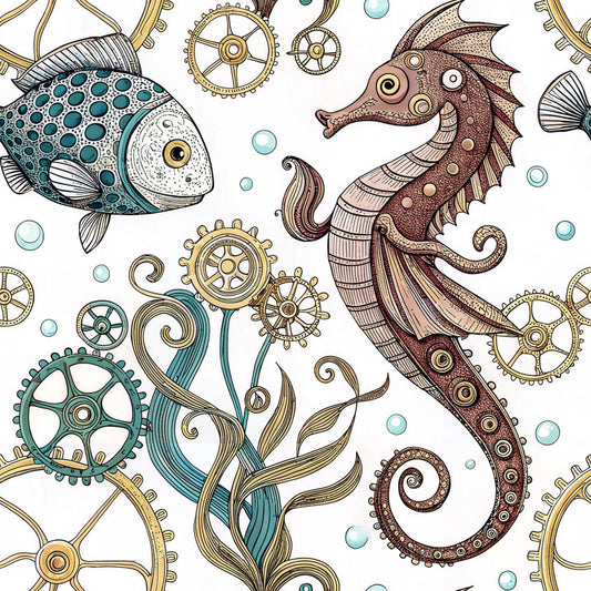 Steampunk Sea Creatures Pattern 5 Quilting Cotton Fabric