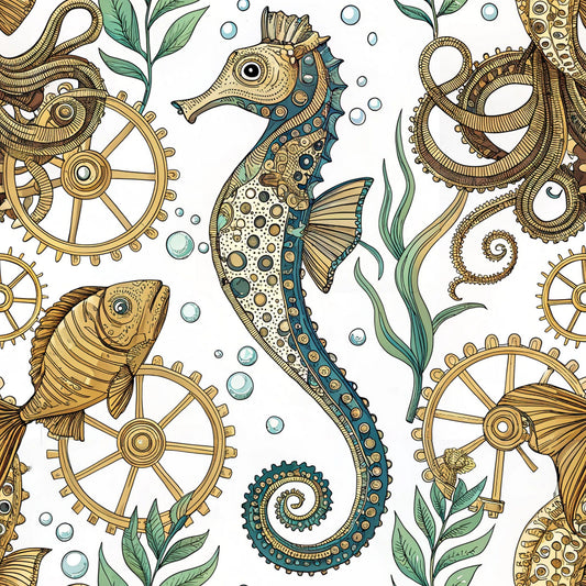 Steampunk Sea Creatures Pattern 6 Quilting Cotton Fabric