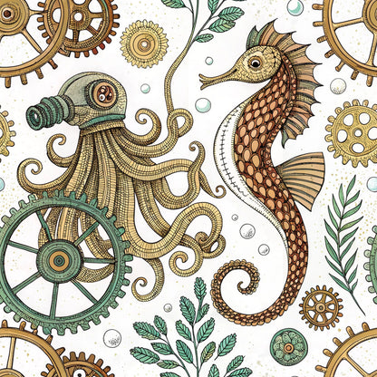 Steampunk Sea Creatures Pattern 7 Quilting Cotton Fabric