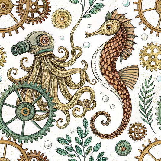 Steampunk Sea Creatures Pattern 7 Quilting Cotton Fabric