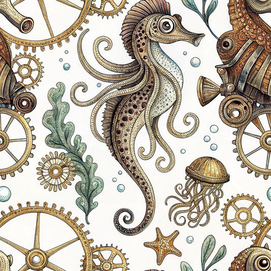 Steampunk Sea Creatures Pattern 8 Quilting Cotton Fabric