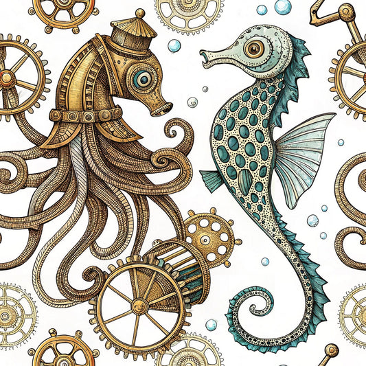 Steampunk Sea Creatures Pattern 9 Quilting Cotton Fabric