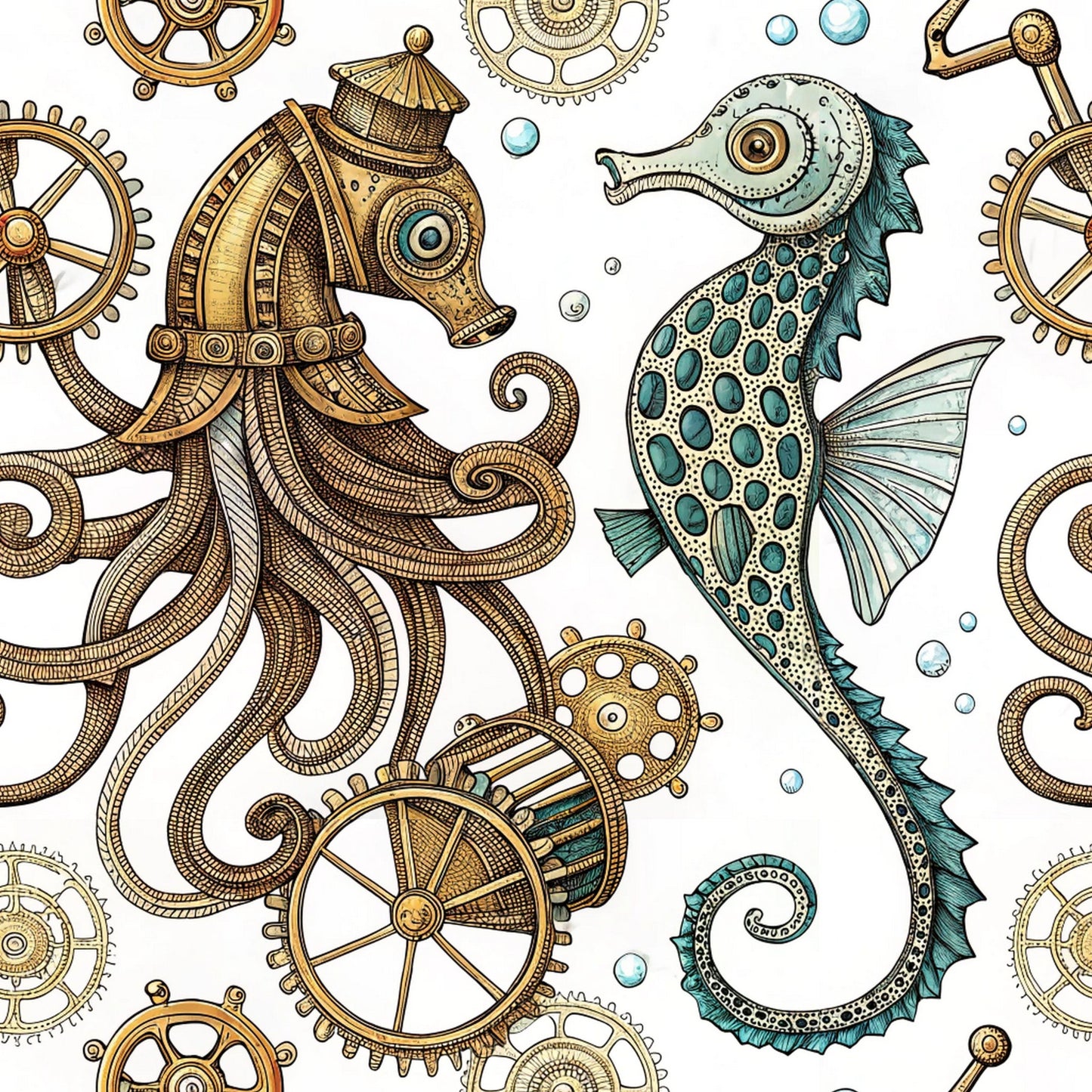 Steampunk Sea Creatures Pattern 9 Quilting Cotton Fabric