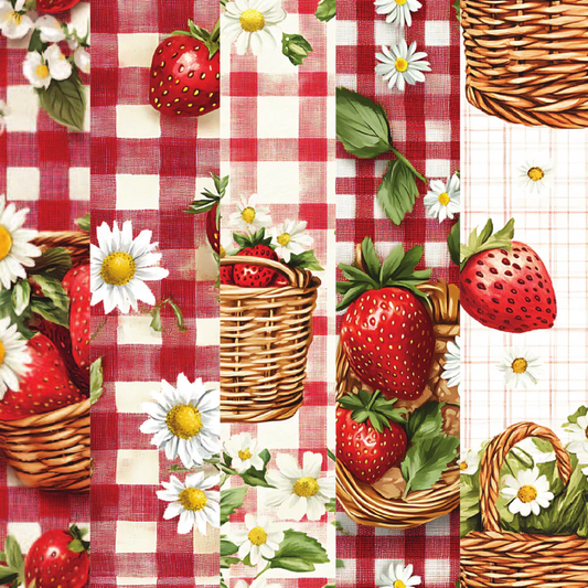 Strawberry Gingham Picnic Pattern 21 Quilting Cotton Fabric