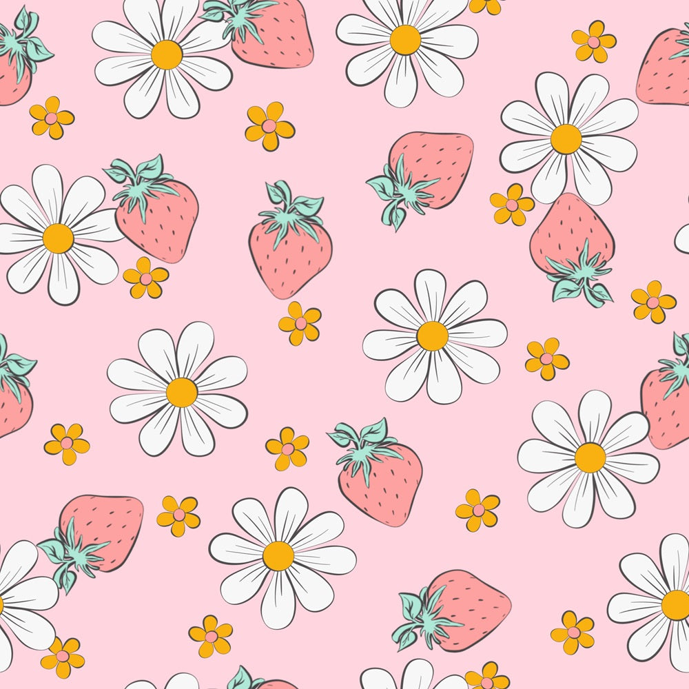 Summer Strawberries and Floral Quilting Cotton Fabric