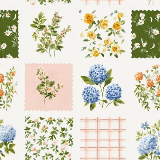 Summer Floral Grid Pattern 1 Quilting Cotton Fabric