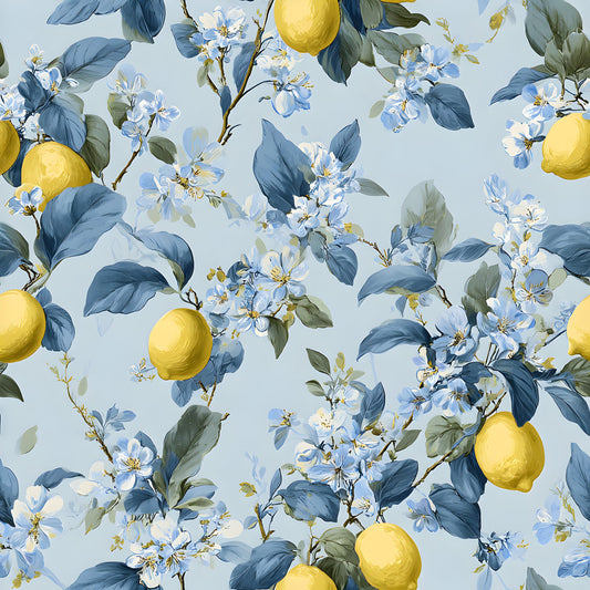Summer Portuguese Azulejo Lemon Pattern 6 Quilting Cotton Fabric