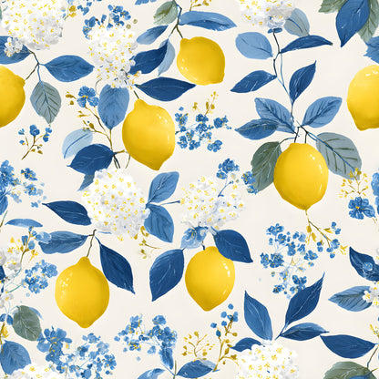 Summer Portuguese Azulejo Lemon Pattern 9 Quilting Cotton Fabric