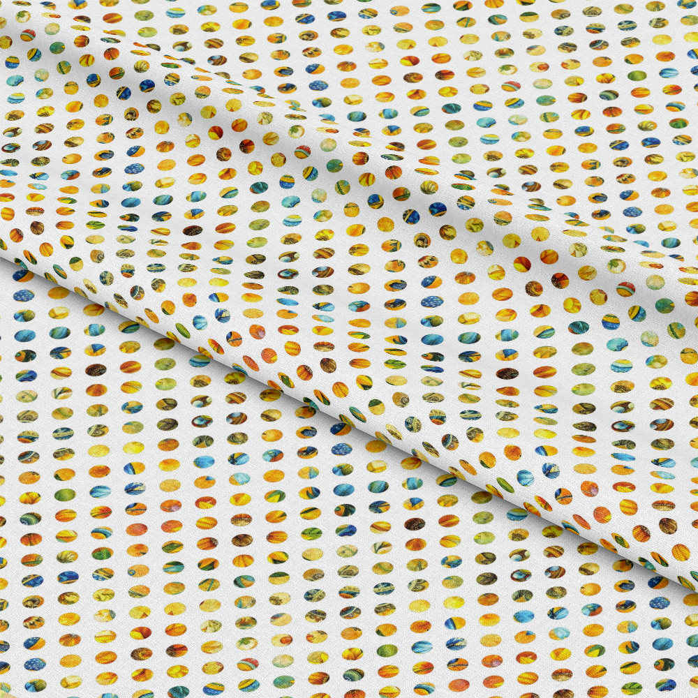 - Sunflower Fields Pattern 14 Quilting Cotton Fabric - multicolor dots - yellow, orange, blue - cotton textile - quilting fabric - polka dot design - sewing material - craft fabric - soft texture - colorful spots - floral inspired colors