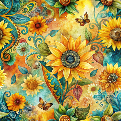 Sunflower Fields Pattern 2 Quilting Cotton Fabric