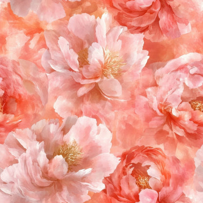 Sunset Coral Peony Pattern 3 Quilting Cotton Fabric