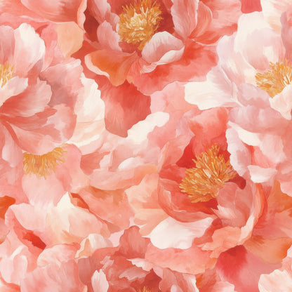 Sunset Coral Peony Pattern 4 Quilting Cotton Fabric