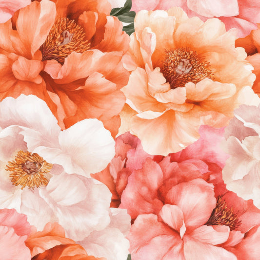 Sunset Coral Peony Pattern 7 Quilting Cotton Fabric