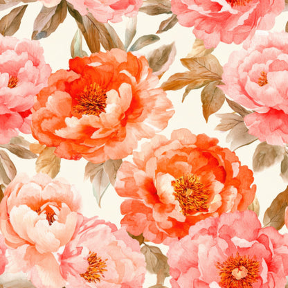 Sunset Coral Peony Pattern 8 Quilting Cotton Fabric