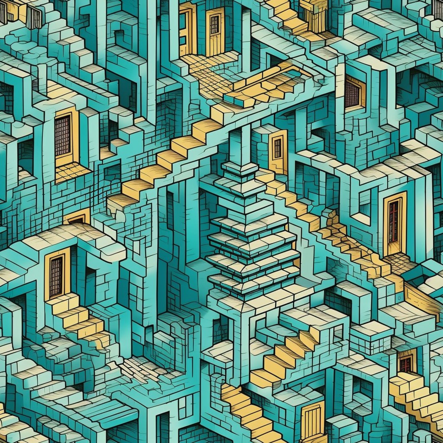 Surreal Staircases Pattern 1 Quilting Cotton Fabric