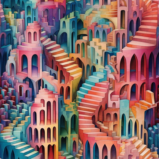 Surreal Staircases Pattern 2 Quilting Cotton Fabric