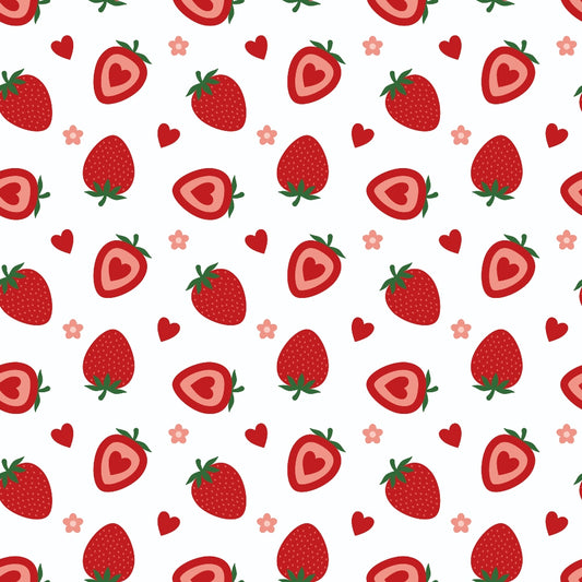 Sweet Strawberries Flowers and Hearts Quilting Cotton Fabric